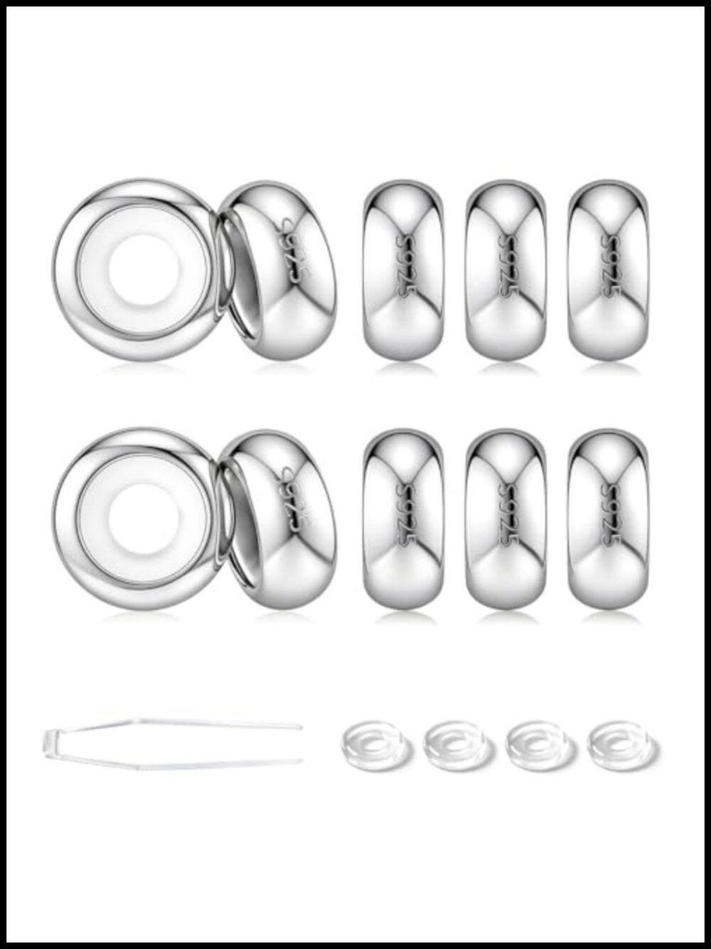 925 Sterling Silver Spacer Charm Stoppers for Bracelet Making, 10pcs with